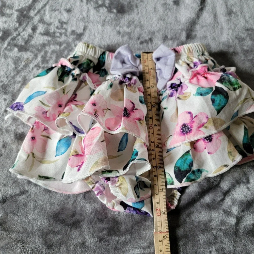 Tiered-Ruffle Bloomers Baby Girl 3-6M White Floral Excellent Bow 736